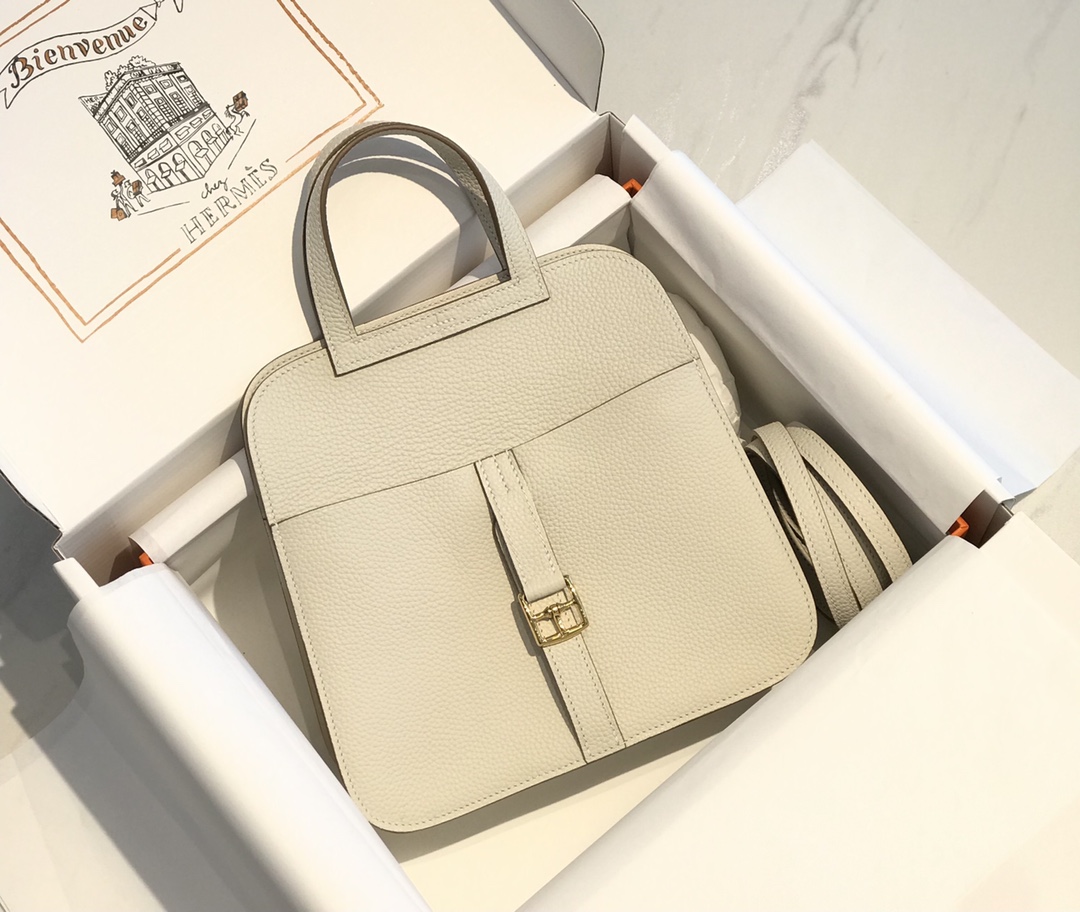 Hermes Mini Halzan 22 Handbag Shoulder Bag In White Clemence Leather